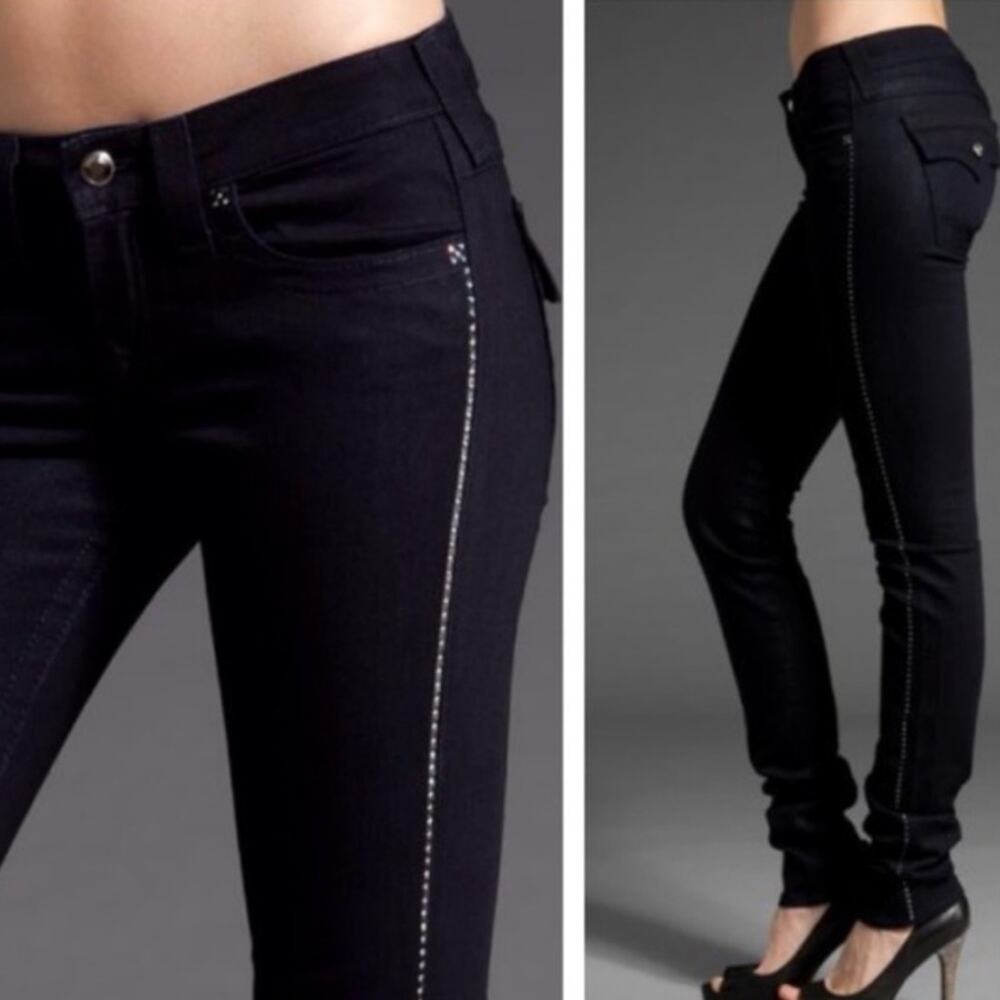New True Religion Disco Julie Black Jeans 28 Crystals Low‎ Rise